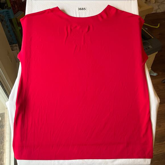 Susan Graver Women Blouse size XL Short Sleeve Crew neck Stretchy High Low Red - Picture 7 of 7